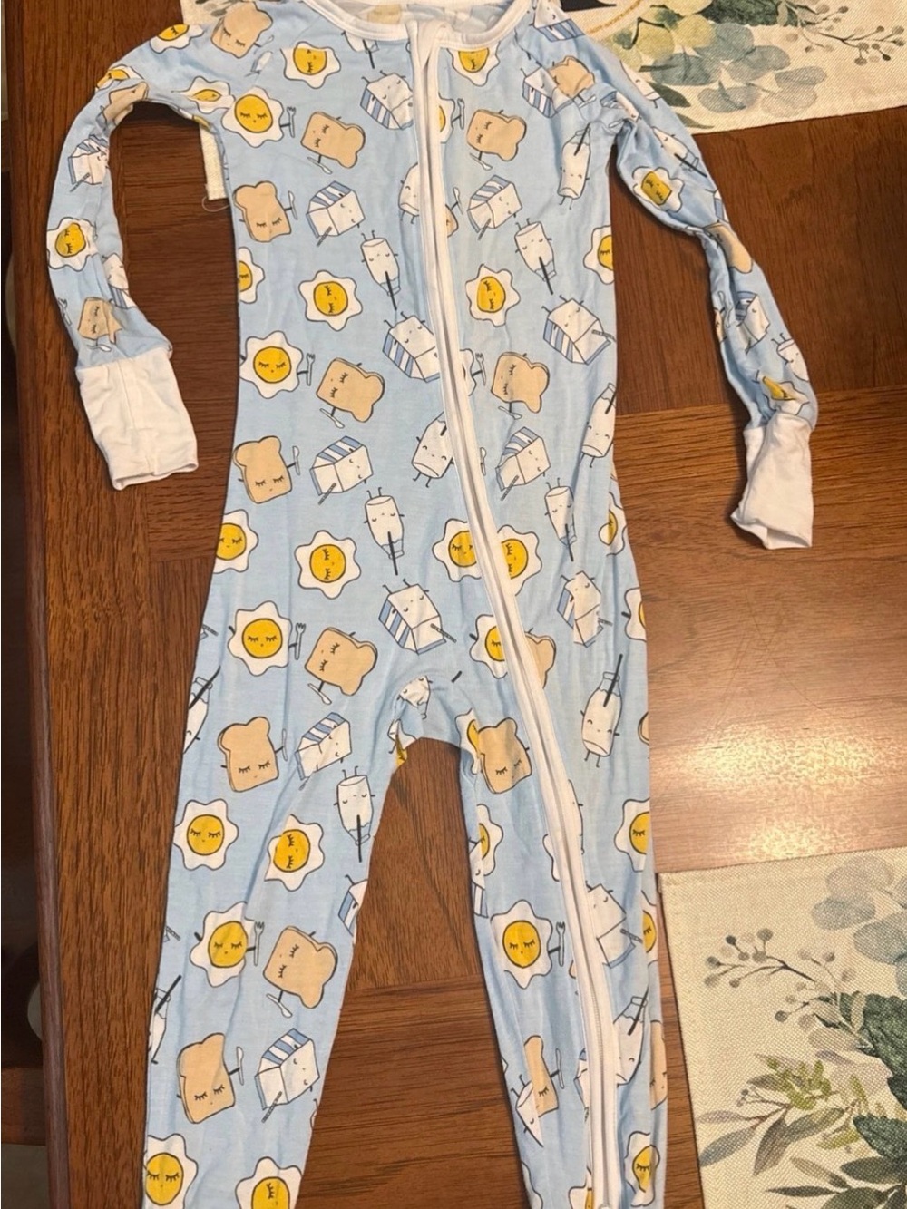 Little Sleepies Light Blue One-Piece Pajama with Breakfast Characters